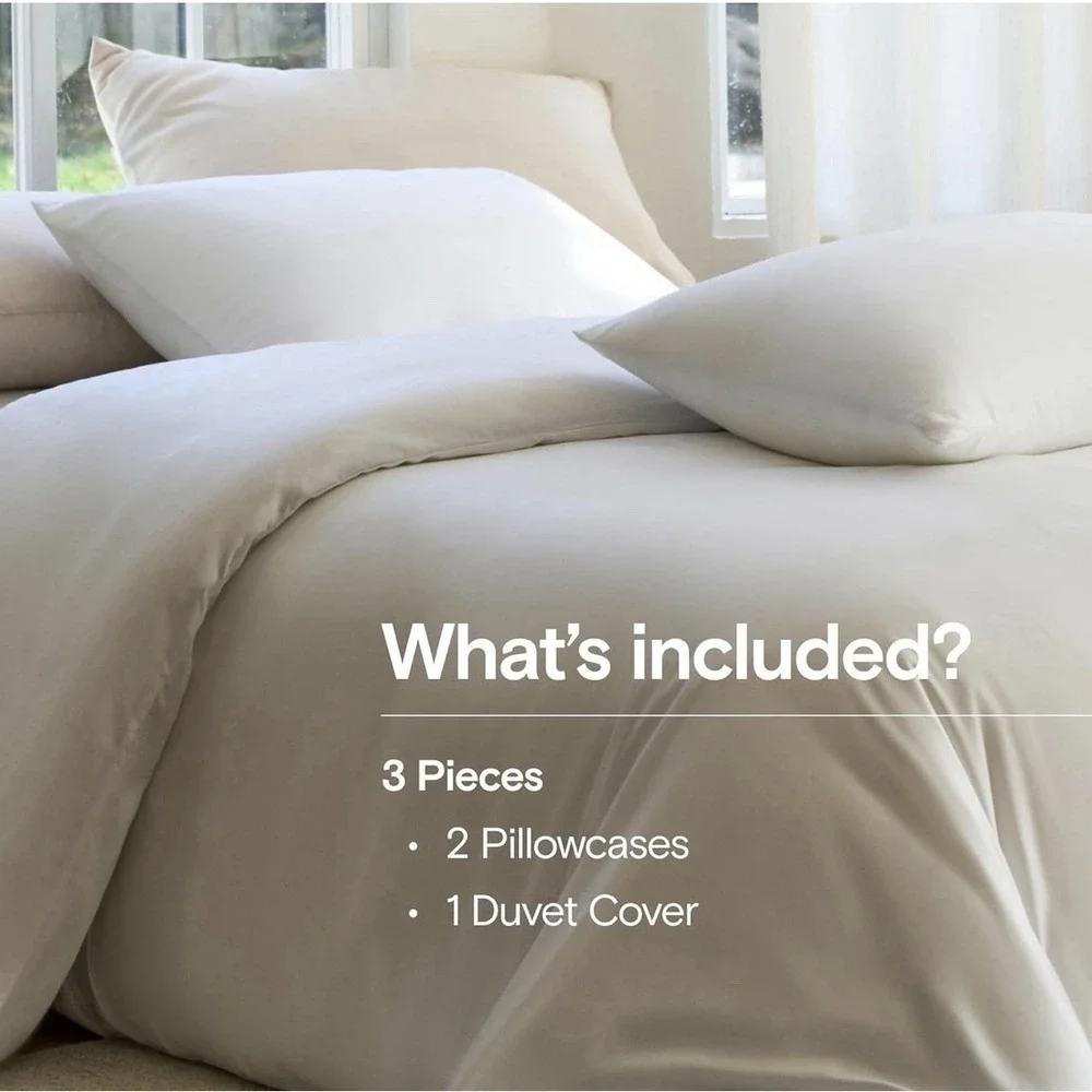DOZ Sijo King/Cal King Bamboo Duvet Cover 2 Shams Sand Organic Luxury Sateen New